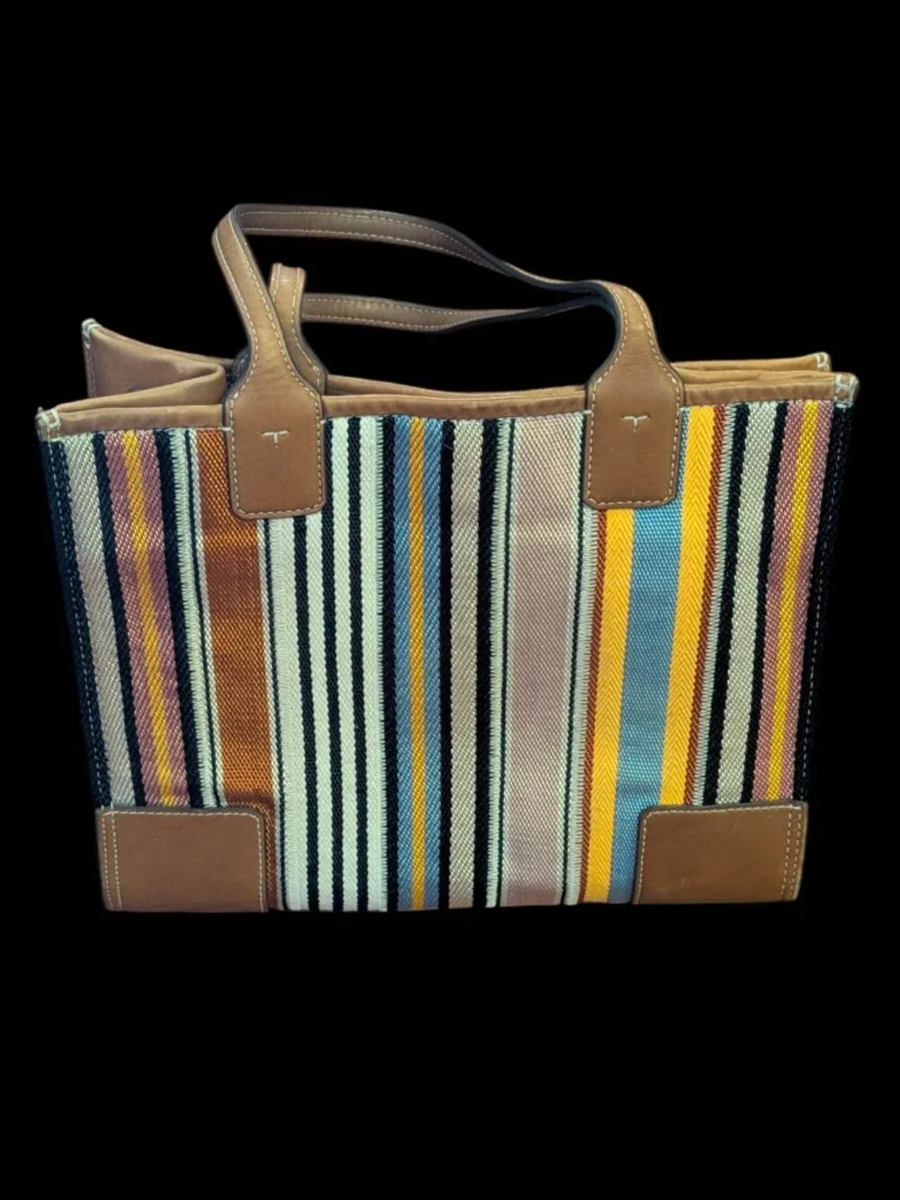 Tory Burch Ella Webbing Patchwork Magnetic Closure 12.95 X 4.38 X 10.56